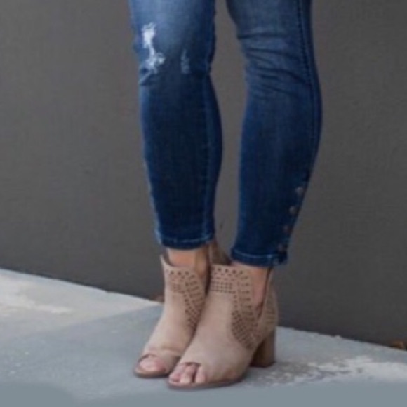 Beige faux suede peep toe cutout ankle booties✨ - Picture 3 of 7